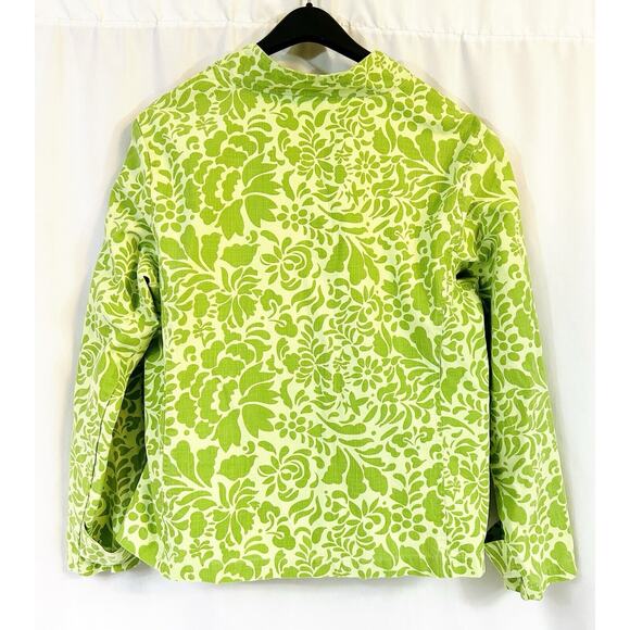 Women's Coldwater Creek Green Floral Flowers Twill Chino Zip Front Jacket Large - Picture 3 of 7